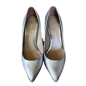 JESSICA SIMPSON LEVIN SILVER EMBELLISHED HEELS SIZE 6.5